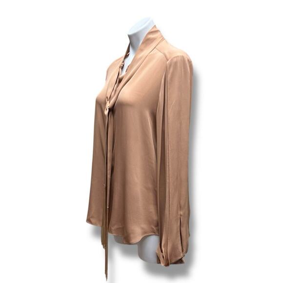Kobi Halpern Tara Blouse Silk Women Sz Large Long Sleeve Fringed Tie Neck Copper - Picture 11 of 16